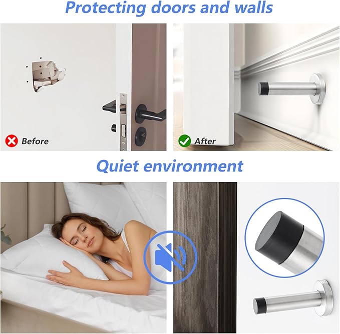 HOME MASTER HARDWARE 2 Pack Satin Nickel Door Stoppers – 3.5 Inch 304 Stainless Steel Door Stop Bumper, Door Holder Wall Protector with Sound Dampening