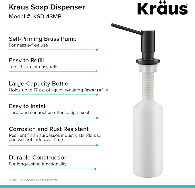 KRAUS Kitchen Soap and Lotion Dispenser in Matte Black, KSD-43MB