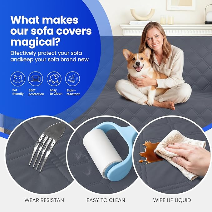 Waterproof Couch Covers for Pets, Waterproof Dog Bed Cover, Anti-Slip Soft Dog Blankets, Couch Cover for Dogs Washable, Pet Blanket for Puppy Large Dogs Cat (82x102 Inch, Dark Grey)
