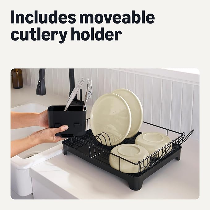 Amazon Basics Stainless Steel Dish Drying Rack, 15.2 x 11.6 x 4 in., Black