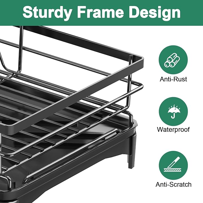 Dish Drying Rack for Kitchen Counter - Large Dish Rack with Removable Drainboard & Utensil Holder, Rustproof Metal Dish Drainer for Kitchen Sink