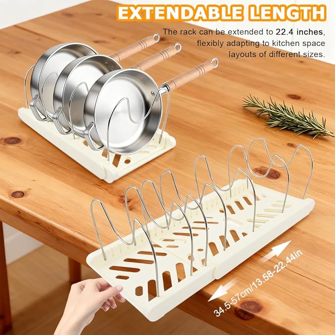 Pots and Pans Organizer for under Cabinet, Expandable Pot Lid Holder with 10 Adjustable Compartment, Pan Organizers inside Cabinet for Lids, Bakeware, Cutting Boards(COLOR:White)