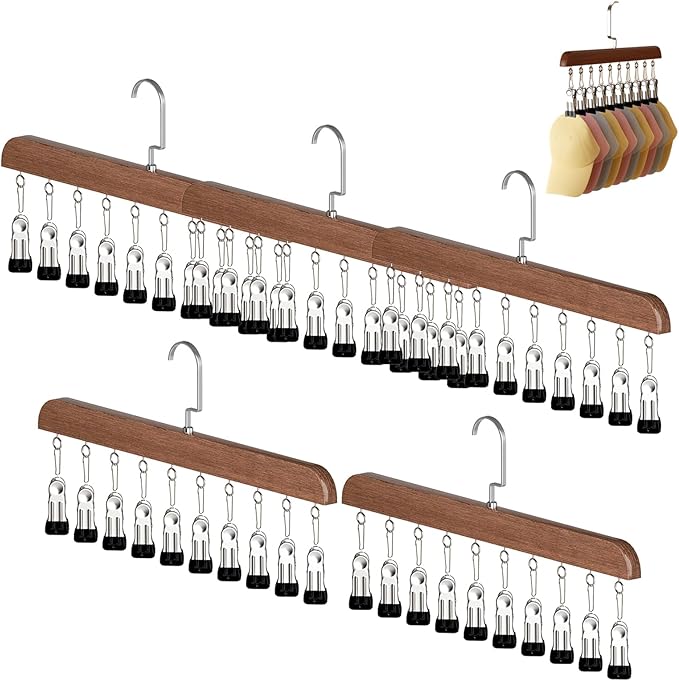 Closet Organizer with 10 Clips - Space Saving Hanging Closet Organizer, Multi-Purpose Storage Hanger for Pants, Leggings, Jeans, Sock, Shorts with Sturdy Steel Non-Slip Clips (5Pcs-B)