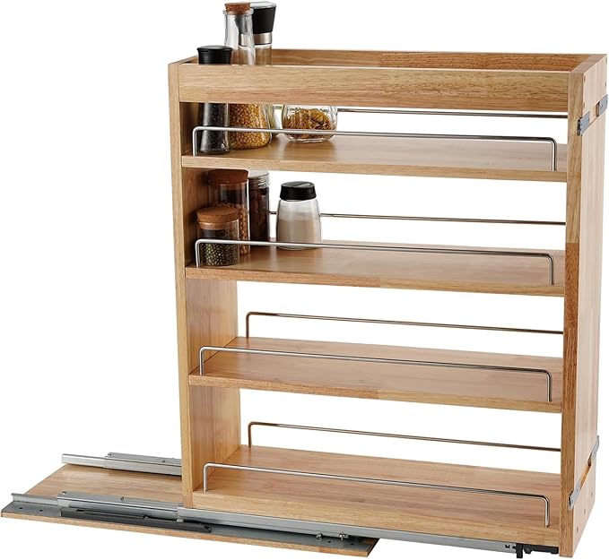 DINDON Pull Out Spice Rack Organizer for Cabinet, (6.5" W x 21.9" D x 25.2" H) Multi-Use Wood Pull Out Cabinet Organizer Slide Out Shelf Cabinet Storage for Kitchen, Pantry Organization
