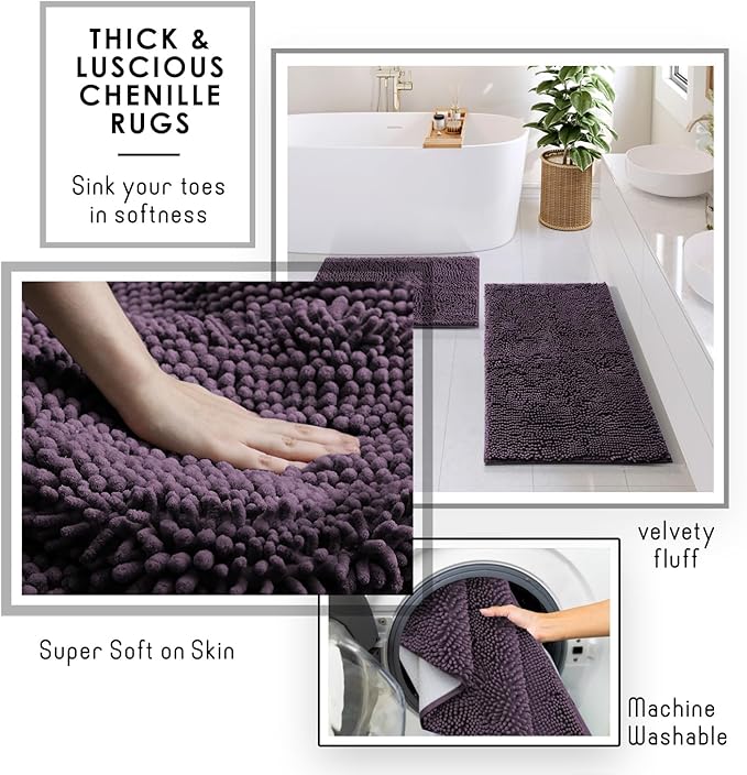 Clara Clark Bathroom Set - Purple Bathroom Accessories Set, 6PC Bathroom Accessory Set, Bathroom Sets with Bathroom Rugs, Toilet Brush, Trash Can & Soap Dispenser