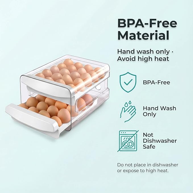 Zagtag® Egg Holder for Fridge, 2-Tier Stackable 40 Eggs Organizer Drawer for Refrigerator, Space-Saving Egg Container, Clear Plastic Egg Tray for Kitchen Storage