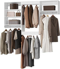 ROOMTEC Modular Closet System, 84" Closet Organizer with Hanging Rods, Wall-Mounted Wooden Tower for Walk-In Closets, Wardrobe Storage Kit, White
