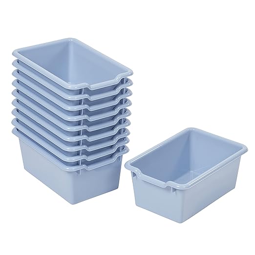 ECR4Kids Scoop Front Storage Bins, Multipurpose Organization, Powder Blue, 10-Piece