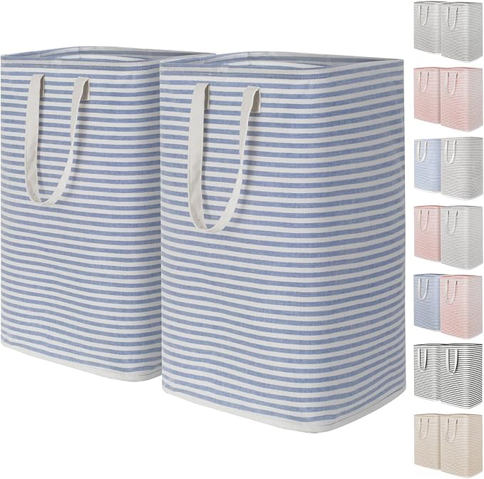 Lifewit 2 Pack Laundry Hamper Large Collapsible Laundry Baskets, Freestanding Waterproof Clothes Hamper with Easy Carry Handles in Laundry Room Bedroom Bathroom College Dorm, Blue, 2 x 80L