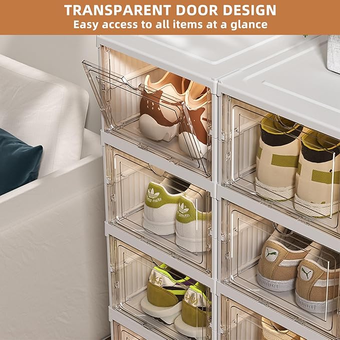 5 Tiers Stackable Shoe Storage Organizer bins open front, Space Saving Shoe Rack Holder Boxes,Moving Cabinet Bins Sturdy, Clear