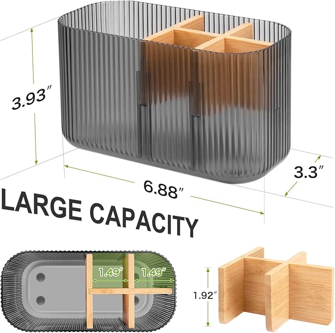Black Bathroom Accessories - 5 Slots Toothbrush Holders for Bathrooms Sink Organizer Countertop Kids Bathroom Storage Caddy Decor