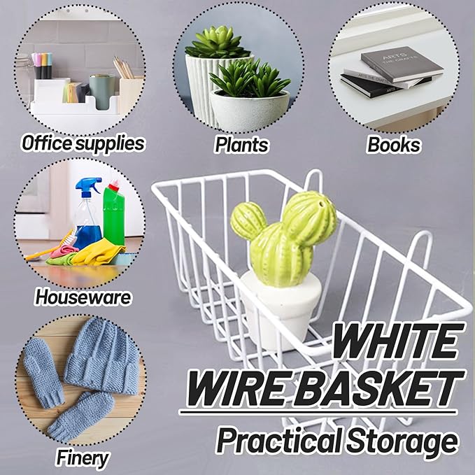 3PCS Wire Baskets,Metal Wire Storage Basket,Wall Hanging Bin and Display Basket for Kitchen,Cabinet,Pantry,Bathroom,Home Decor Supplies,Potted Plants,White
