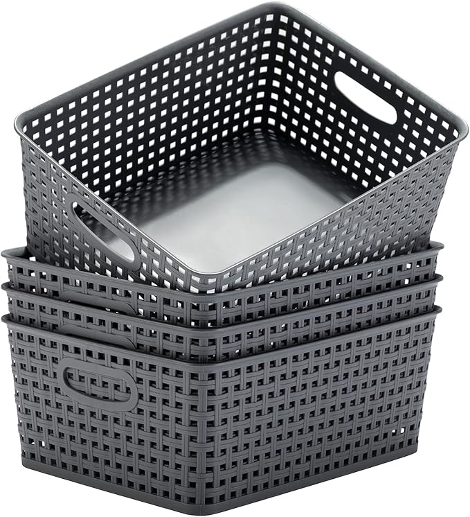 Plastic Storage Baskets for Organizing,11"X8.5"X4.7",Pack of 4 (Grey)