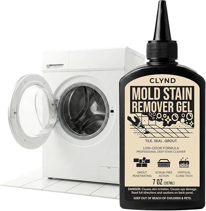 Stain Remover Gel - Low Odor, No Harsh Fumes - For Washing Machine Rubber Seal, Bathroom Grout and Caulk, Shower Tile Cleaner, HE Front Load Washer Safe, UV-Shield Black Bottle - 7 oz