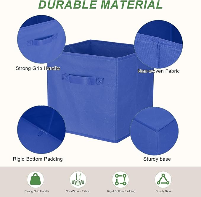 uxcell 3Pcs Fabric Storage Bins, 11 Inch Cube Storage Bin Foldable Storage Cube Organizer Bins with Handles for Shelf Closet, Nursery Home, Bedroom(Dark Blue)