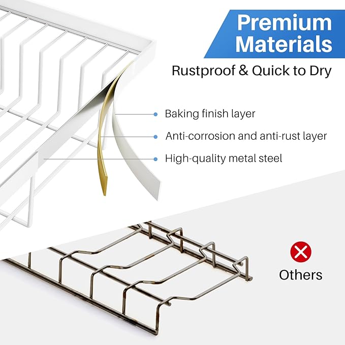 SNTD Over The Sink Dish Drying Rack - Adjustable Dish Rack for Kitchen Counter, Metal (White)