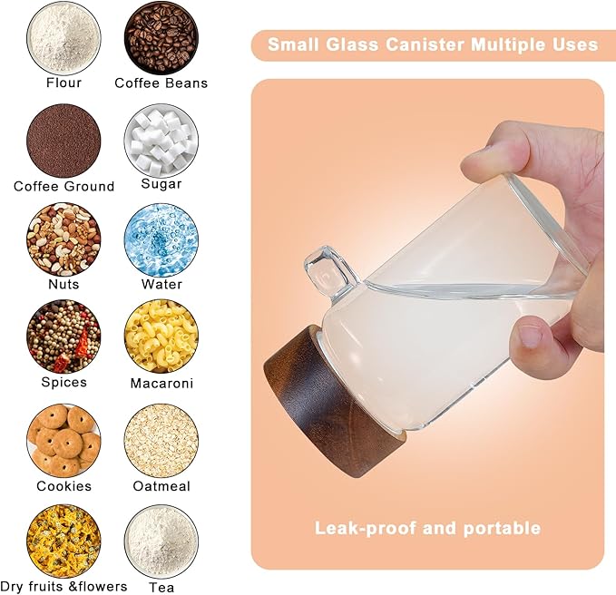 Patoper Glass Coffee Jars Spice Jar Round Storage Canister with Wooden Lid Clear Glass Food Jar for Pantry Sugar Tea Coffee Bean Spice Nuts Cookies Bath Salts (2×250ml(8.4oz) with scoop)