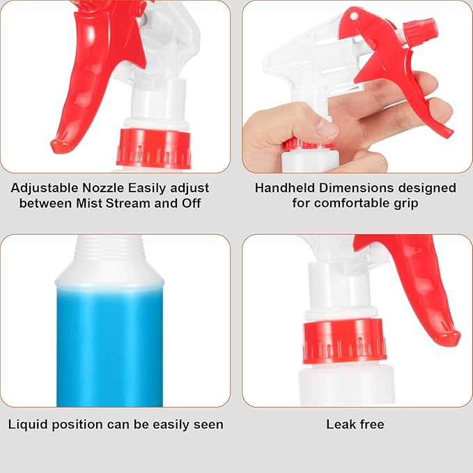 Eccliy 12 Pcs 16 Oz Plastic Spray Bottle, Adjustable Empty Reusable Sprayer for Cleaning, Planting, Water, Bathroom and Kitchen, BBQ, Commercial and Residential(Red,Smooth, Translucent)