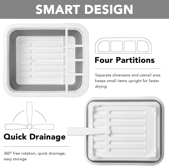 Tiawudi Collapsible Dish Drying Rack, Pop Up Dinnerware Drainer, Portable Plate Organizer for Kitchen RV Campers Travel Trailer, Space Saving Kitchen Storage Tray