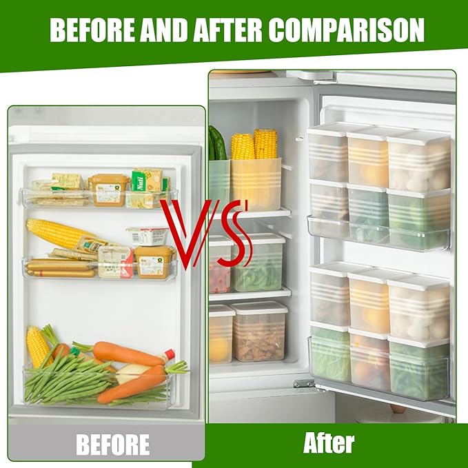6 Pack Refrigerator Organizer Box with Lid, Plastic Refrigerator Side Door Storage Containers, Space-Saving Organizer Bins for Refrige, Refrige Drawers for Fruit and Vegetable (Clear, S-6)