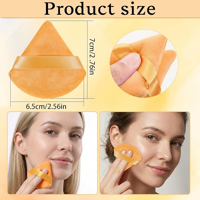 Pimoys 6 Pcs Powder Puff, Face Soft Triangle Makeup Puff Velet Makeup Sponge for Loose Powder (Orange)
