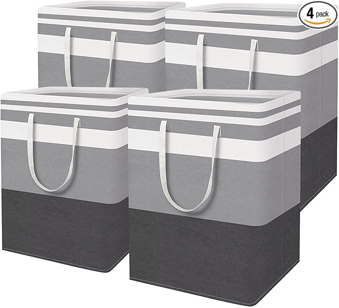 HomeHacks 4-Pack Large Laundry Basket, Waterproof, Freestanding Laundry Hamper, Collapsible Tall Clothes Hamper with Extended Handles for Clothes in the Dorm and Family-(Gradient Grey, 125L)