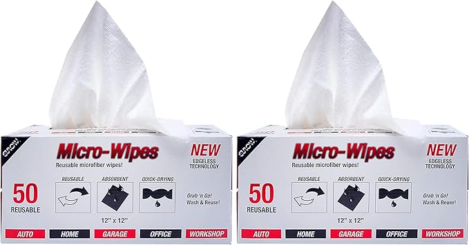 Eurow 200GSM Microfiber Cleaning and Drying Cloths with Dispenser Box, Reusable, Streak-Free, Scratch-Free, Ultra Absorbent, Edgeless for All Surface Types, 12x12in, 100-Pack, White