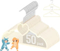 GOSCHE Baby Velvet Hangers 50 Pack, Durable Toddler Hangers for Closet, 12.8 inch Cute Kid Hanger, Premium Velvet Children Hanger for Infant, Non-Slip, Cream
