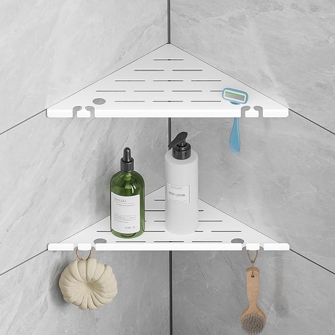 HBXS Shower Corner Shelf, 304 Stainless Steel, Black, Wall Mount, Triangular, 10 x 10 Inches, Leak Resistant, 2 Pack, Bathroom Storage Organizer with Brushed Finish