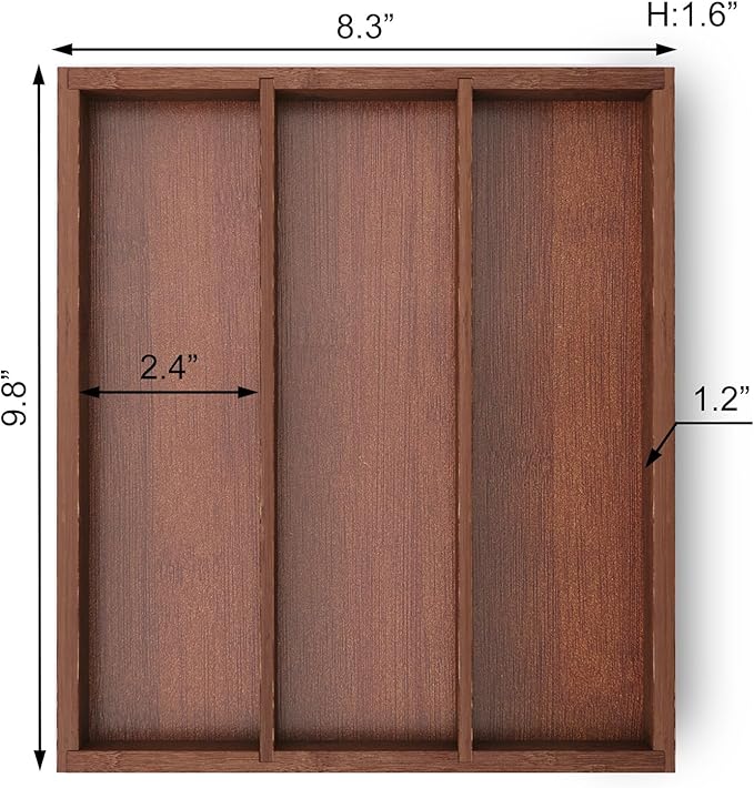 Silverware Organizer Bamboo Kitchen Drawer Organizer, Flatware Organizer Tray for Kitchen, Flatware, Utensils（Brown）