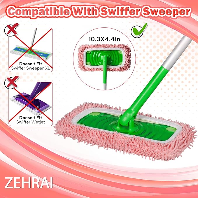 6Pcs Reusable Microfiber Mop Pads Compatible with Swiffer Sweeper Mop, Wet and Dry Flat mop Cover, Replacement Sweeping Mopping pad Refills for Surface/Hardwood Floor Cleaning