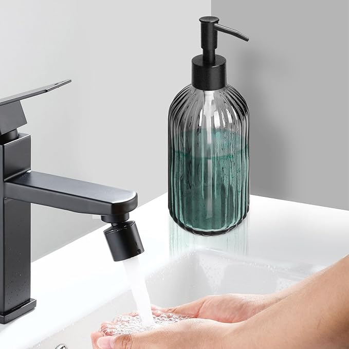 Topsky 2 Pack Glass Soap Dispenser with Plastic Pump,400ml Liquid Hand Soap Dispenser,Rustproof Pump for Kitchen & Bathroom,Great for Lotions,Essential Oil,Liquid Soaps,Gray