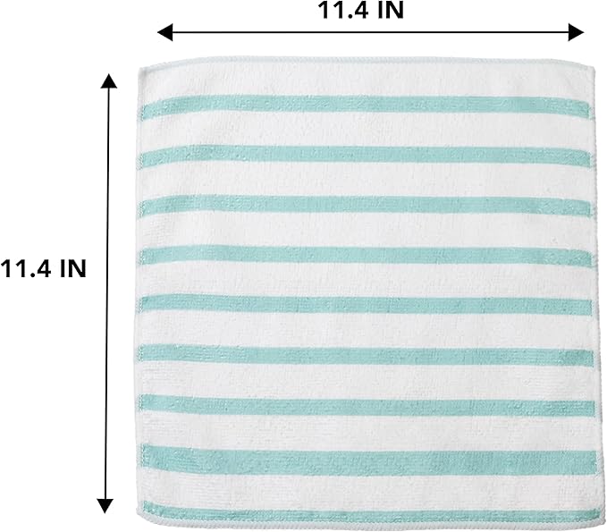 Martha Stewart Microfiber Cleaning Cloths, Ultra-Absorbent, Lint-Free Cleaning Towels for Home & Kitchen, Teal Stripes, 11 Inches, 24 Count