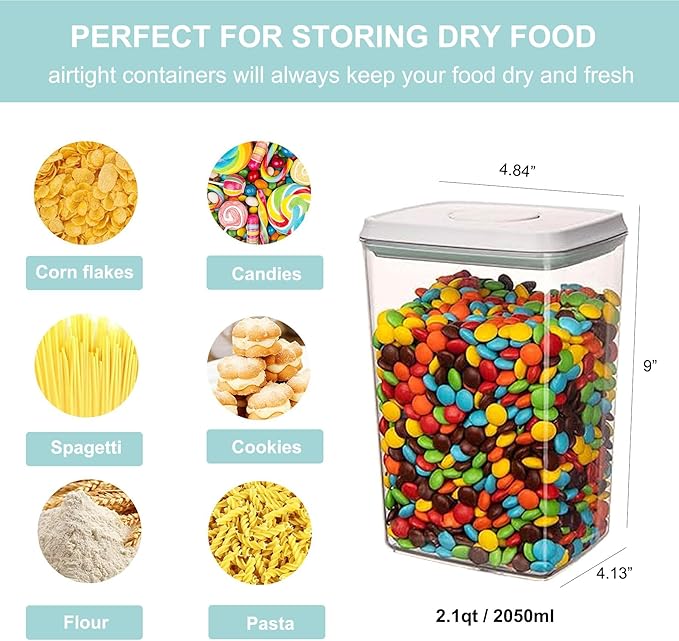 Airtight Food Storage Container Pop Containers With Lids, Bpa Free for Spaghetti Cereal Flour Rice Kitchen Organizer (rectangle 2050ml / 2.05qt)