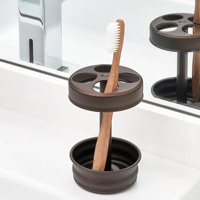iDesign Metal Toothbrush Holder - Bathroom Cup for Bathroom Organization, The Olivia Collection - 3.25" x 3.25" x 5", Bronze