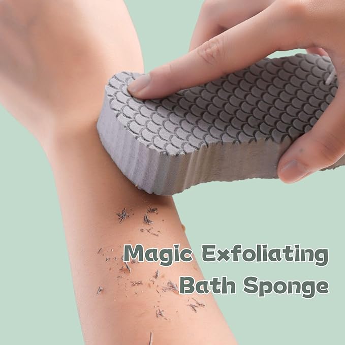 3Pcs Magic Exfoliating Bath Sponge, 3D Super Soft Exfoliating Bath Sponge, Reusable Soft Bath Sponge for Dead Skin Removal (Blue+Pink+Gray)