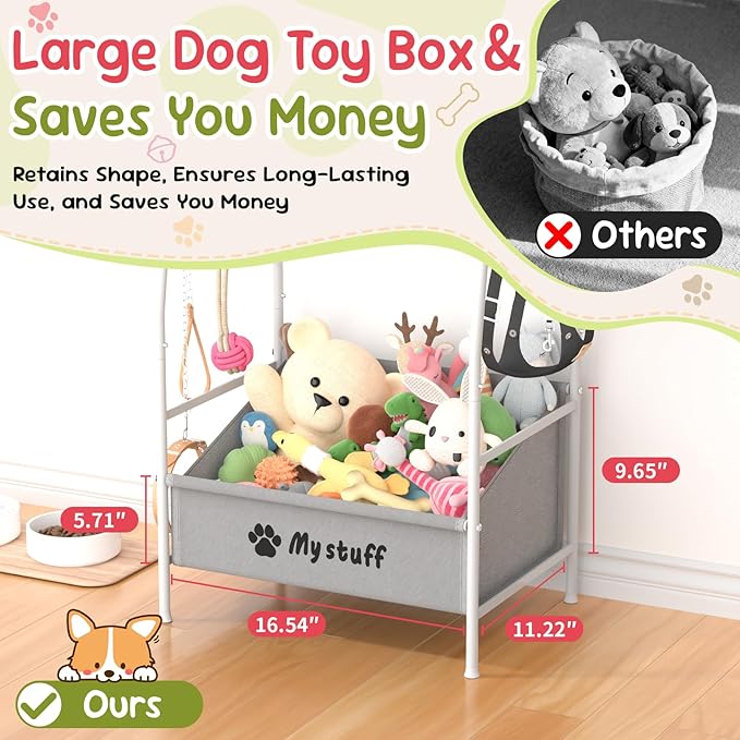 Medium Dog Toy basket, Toy Box for Dogs, Pet Toys Bin Dog Metal Wire Basket for Toys, Food Storage, Storage Organizer Chest Storage, Toy Box for Living Room Area (White)
