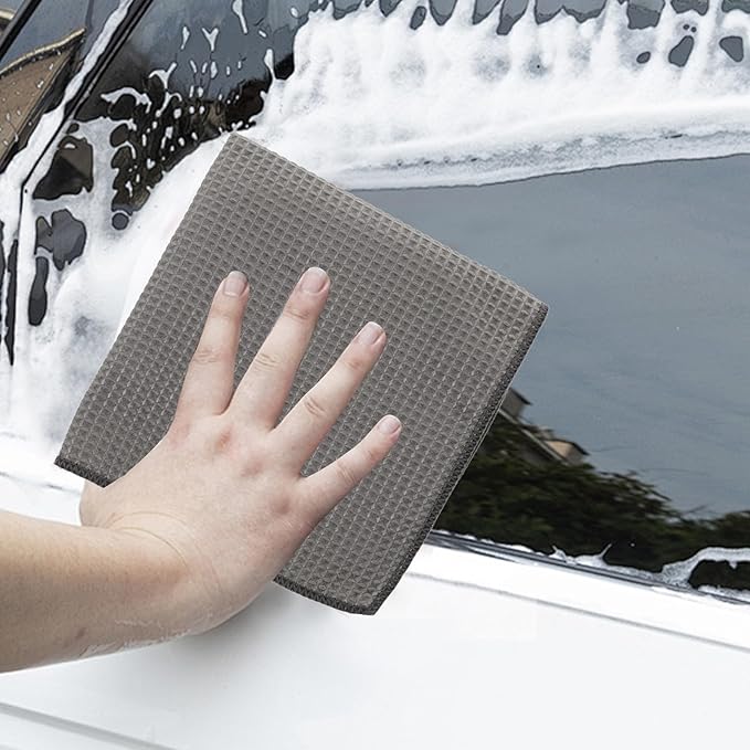 LIFKOME Gray Microfiber Car Wash Towel, Ultra Absorbent Honeycomb Waffle Weave, Quick-Dry Cleaning Cloth for Automotive Detailing and Housekeeping