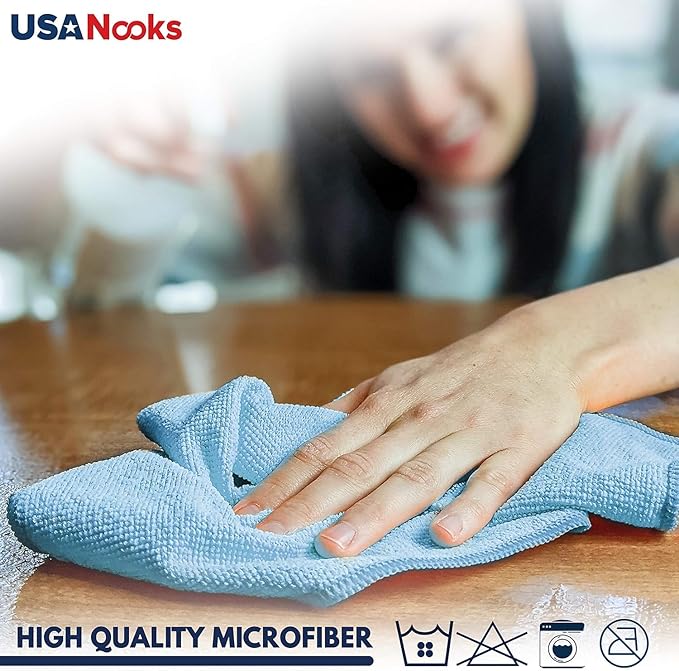 USANOOKS Microfiber Cleaning Cloth - Turq - 24Pcs (12.5x12.5 inch) High Performance - 1200 Washes, Ultra Absorbent Car Towel Traps Grime & Liquid for Streak-Free Mirror Shine - car Washing Cloth