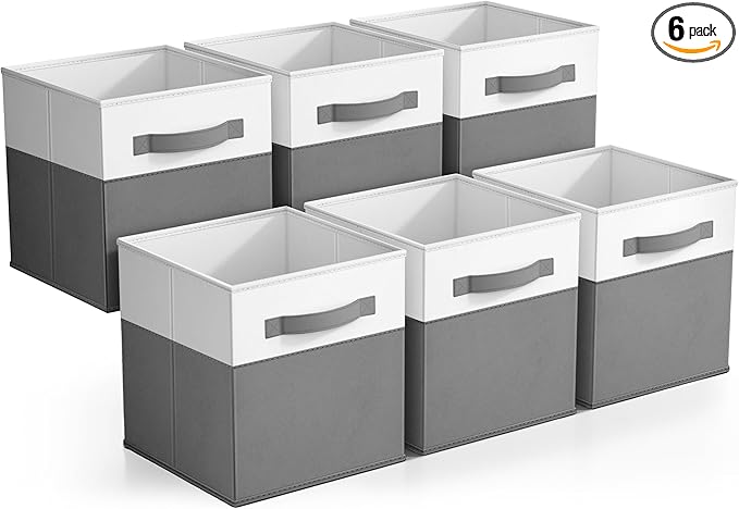 Sorbus Foldable Storage Bins – 6-Pack Fabric Storage Cubes, 11-Inch Cube Organizer Bins for Closet, Shelves, and Cubby Storage – Collapsible Cloth Storage Baskets for Home Organization