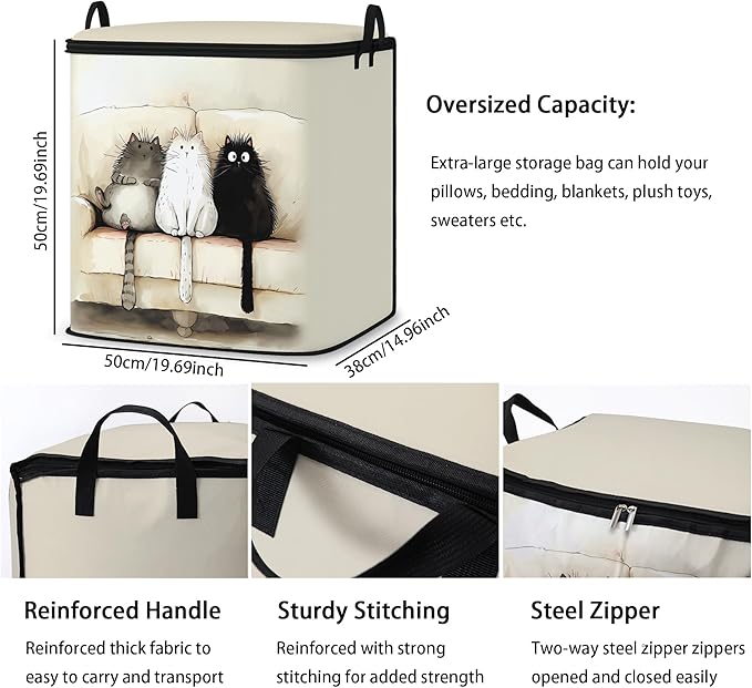 Large Comforter Storage Bag with Zipper,Closet Organizer for Clothes/Blankets/Quilts/Pillows,Fabric Storage Bags with Portable Handles 95L(2-Pack)