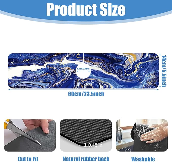 Sink Faucet Absorbing Mat Blue Gold Marble Sink Splash Guard Drying Mat for Kitchen Bathroom Faucet Sinkmat 23.5"X5.5"