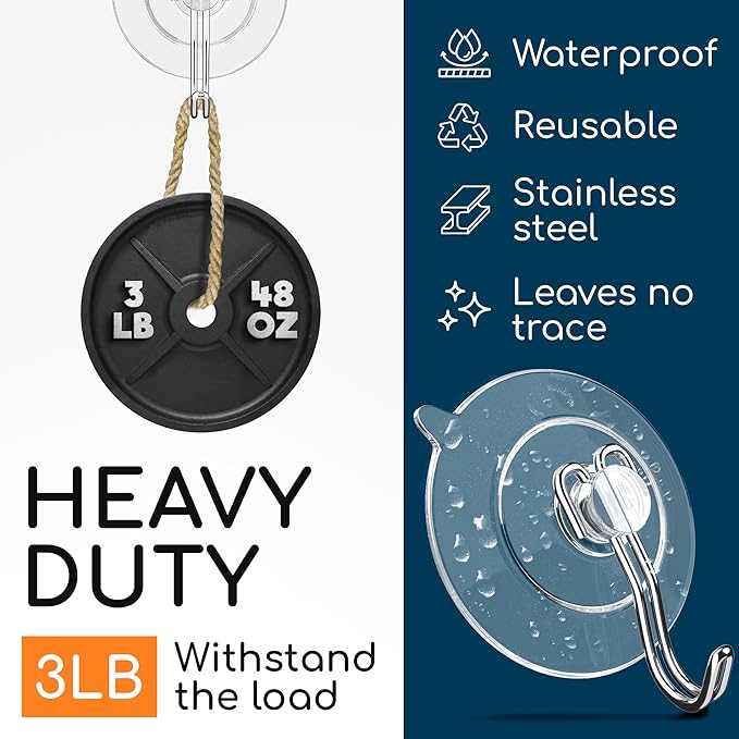 GLUIT Suction Cup Hooks - Utility Hook Wall Hangers for All Purposes Stainless Steel Removable Small Suction Cups for Kitchen Bathroom Shower Wall Window Glass Door 3 lbs (14 Suction Hooks)