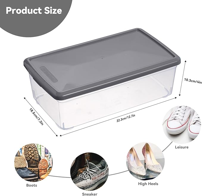 novelinks 6 Quart Clear Plastic Storage Bins with Lids Stackable Box Craft Storage Organizing Container,8 Pack (Gray)