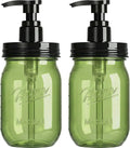 Amolliar Plastic Mason Jar Soap Dispenser with Pump Lid,16OZ Refillable Hand Soap Dispenser Set with Cute Lables - Farmhouse Decor for Kitchen Bathroom, Liquid Soap, Dish Soap, Lotion (2 Pack, Green)