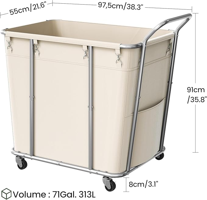 Laundry Sorter, 313L Large Laundry Basket, Rolling Hamper, Minimalist Laundry Organizer on Wheels, for Laundry Room, Bedroom, Guest Room, Beige TXY09WM