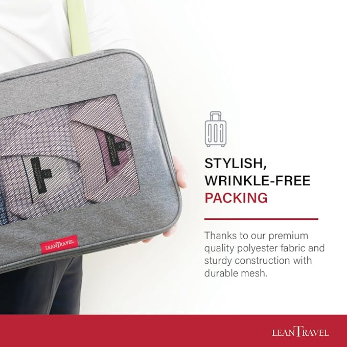 LeanTravel Compression Packing Cubes for Travel Organizers with Double Zipper (1 large piece, Grey)