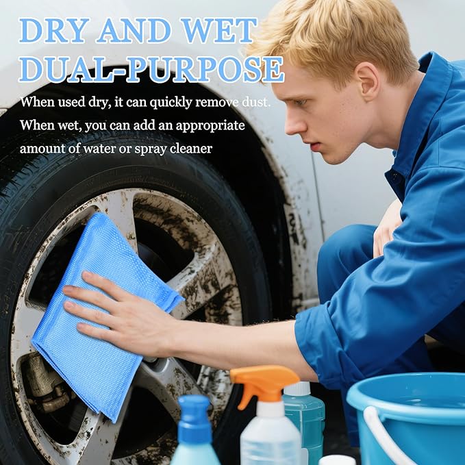 6PCS Microfiber Glass Cleaning Cloth, 12"×24" Fish Scale Cloth for Car Glass & Window Cleaning, Lint-Free Streak-Free, Multi-Purpose Mirror Washing Towels, Car Cleaning Supplies (Dark Blue)