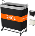 Lifewit 240L Laundry Basket with Wheels, Large Heavy Duty Commercial Rolling Laundry Hamper with Handles, Tall Steel Frame Laundry Cart for Laundry Room Bedroom Hotel Home Dorm, Black