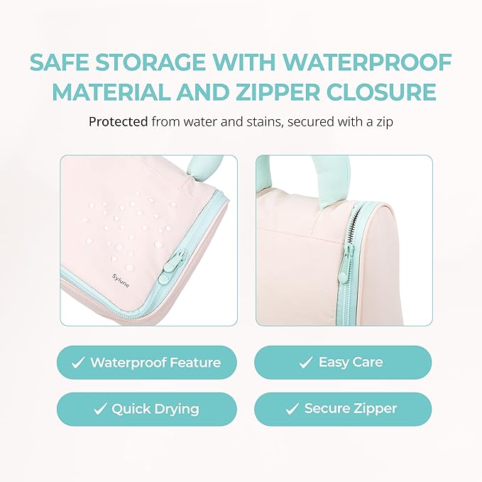 Tuck Hanging Toiletry Bag - Water-Resistant Travel Makeup Organizer with Spacious Compartments & Padded Handle for Women (Blush Petal & Mint) (Tuck Hanging Toiletry Bag)